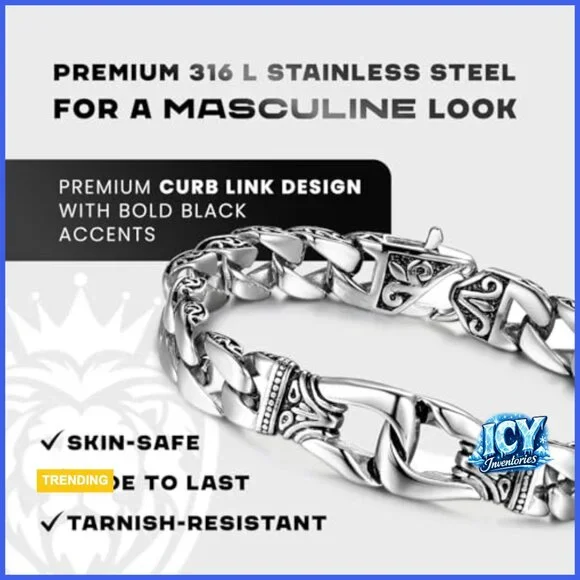 Stainless Steel Link Bracelet for Men, Lobster Claw Clasp, 9 Inch Length